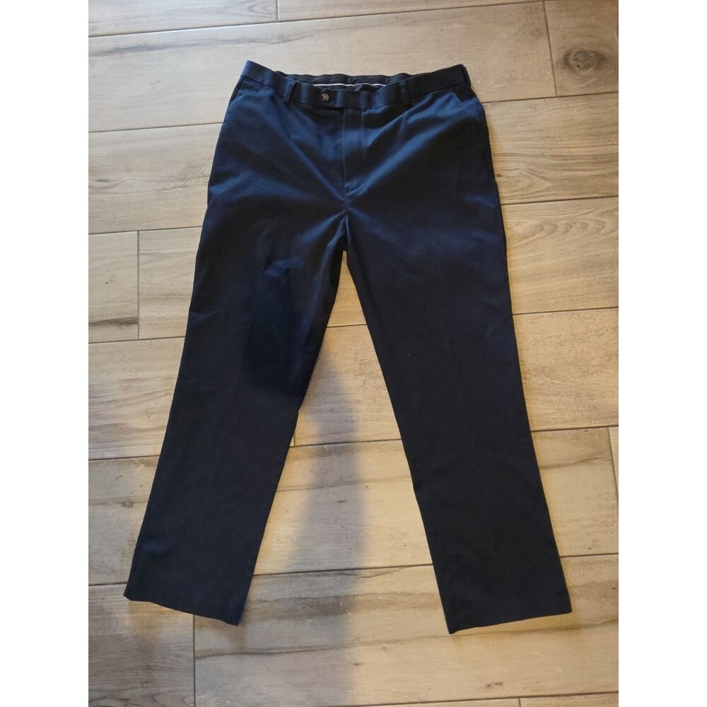 Roundtree & Yorke 'Inno-Flex Waist' Pants Size 40x32 Navy Blue Flat Front Cotton